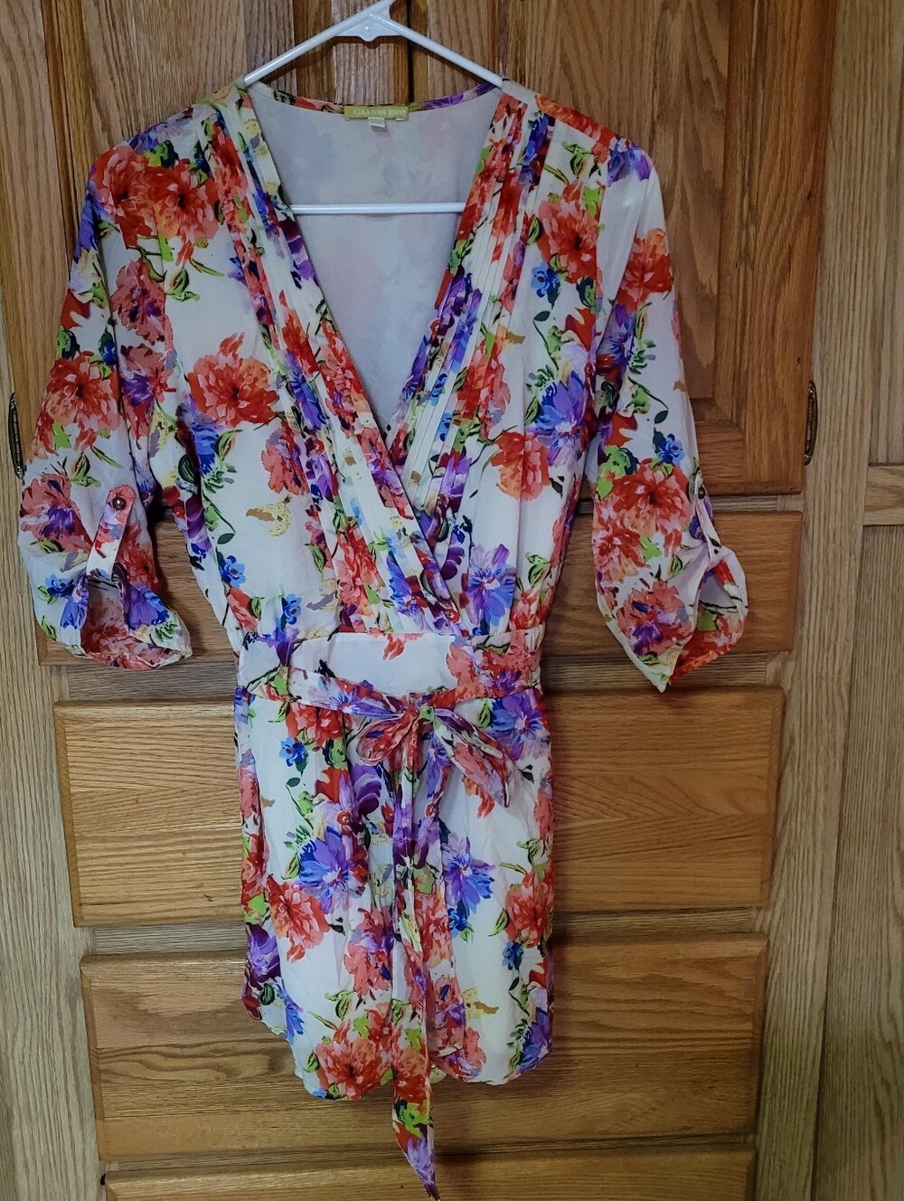 Gianni Bini Floral Watercolor V-neck Romper, Size S